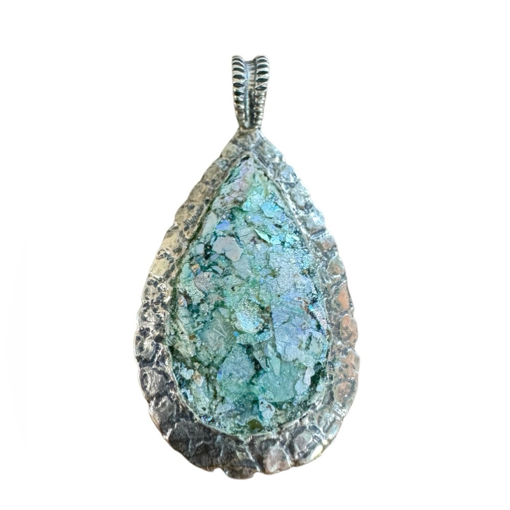 Vintage iridescent shell large pendant!